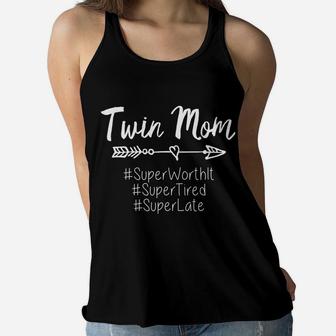 Twin Mom Mothers Day Funny Mama Sayings Raising Ladies Flowy Tank - Seseable