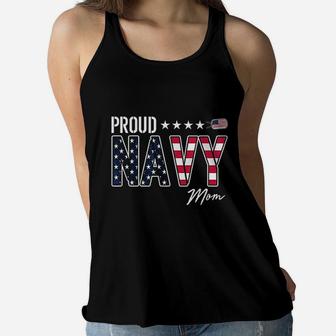 Us Flag Proud Navy Mom Ladies Flowy Tank - Seseable