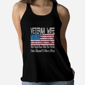 Us Military Veteran Wife Blessed To Marry My Hero Gift Ladies Flowy Tank - Seseable