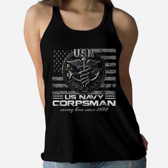 Us Navy Corpsman Saving Lives Since 1898 Veteran Day Gift Ladies Flowy Tank - Seseable