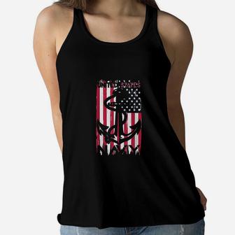 Us Navy Flag With Anchor For Navy Veterans And Soldiers Ladies Flowy Tank - Seseable