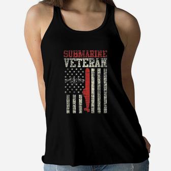 Us Navy Submarine Veteran Usa Flag Ladies Flowy Tank - Seseable