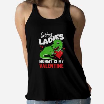 Valentines Day Mommy Is My Valentine T Rex Mom Ladies Flowy Tank - Seseable