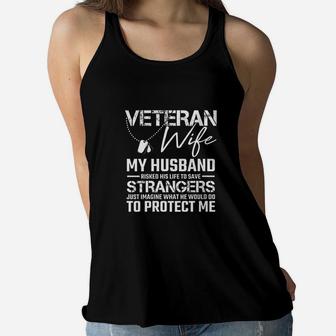 Veteran Wife Army Husband Soldier Saying Cool Military Gift Ladies Flowy Tank - Seseable