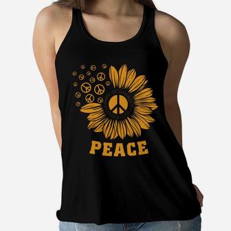 Vintage Yellow Sunflower Peace Sign Peaceful Hippie Women Flowy Tank - Seseable