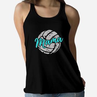 Volleyball Mama Momma Mom Teal Spirit Wear Ladies Flowy Tank - Seseable