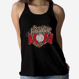 Volleyball Mom Leopard Lover Mother Mummy Supporter Gift Ladies Flowy Tank - Seseable