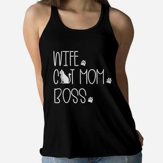 Wife Cat Mom Boss Special Gift For Wife Mothers Day Ladies Flowy Tank - Seseable