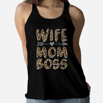 Wife Mom Boss Funny Gift Leopard Ladies Flowy Tank - Seseable
