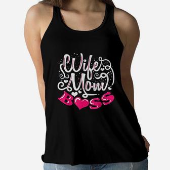 Wife Mom Boss Funny Mom Mothers Day Gift Ladies Flowy Tank - Seseable