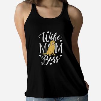 Wife Mom Boss Golden Retriever Dog Mama Mother Puppy Ladies Flowy Tank - Seseable