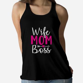 Wife Mom Boss Hustle New Mothers Day Women Christmas Gift Ladies Flowy Tank - Seseable