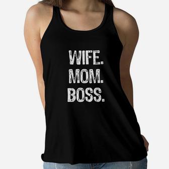 Wife Mom Boss Lady Mommy Gift Christmas Ladies Flowy Tank - Seseable