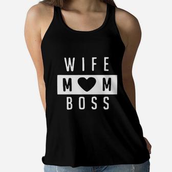 Wife Mom Boss Letter Print Strappy Ladies Flowy Tank - Seseable