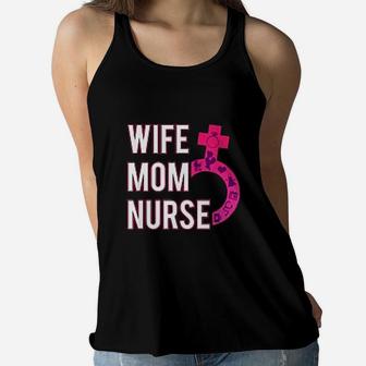 Wife Mom Nurse Gift Rn Lpn Symbols Nursing School Mothers Day Ladies Flowy Tank - Seseable