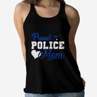 Women Proud Police Mom Thin Blue Line Police Officer Mom Ladies Flowy Tank - Seseable