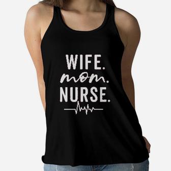 Women Wife Mom Nurse Funny Letter Moms Gift Nurse Ladies Flowy Tank - Seseable