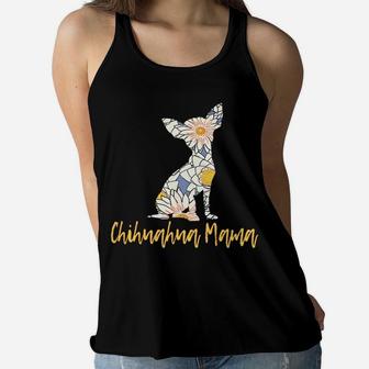 Womens Daisy Print Chihuahua Mama For Dog And Flower Lovers Ladies Flowy Tank - Seseable
