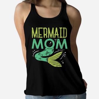 Womens Funny Mermaid Mom For The Under Water Living Mommy Ladies Flowy Tank - Seseable