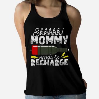 Womens Funny New Mom Wine Lover Mommy Needs To Recharge Ladies Flowy Tank - Seseable