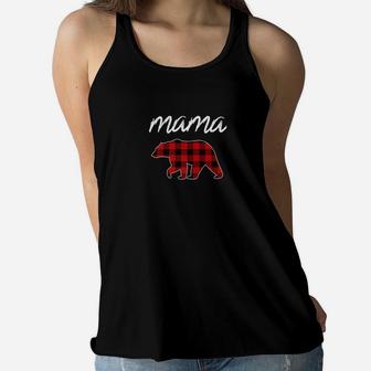 Womens Mama Bear Premium Buffalo Plaid Mom Life Ladies Flowy Tank - Seseable