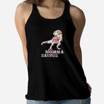 Womens Mommasaurus Mommasaurus Flower Dinosaur Women Gift Ladies Flowy Tank - Seseable