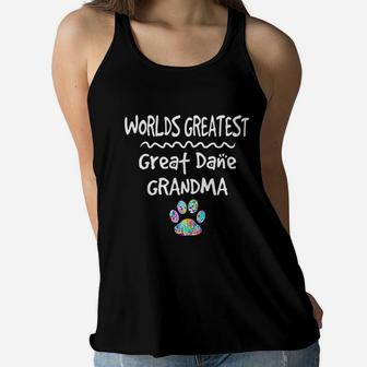 Worlds Greatest Great Dane Grandma Dog Cute Paw Gift Mom Ladies Flowy Tank - Seseable