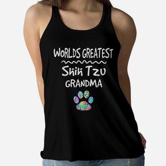 Worlds Greatest Shih Tzu Grandma Dog Lover Gift Idea For Mom Ladies Flowy Tank - Seseable