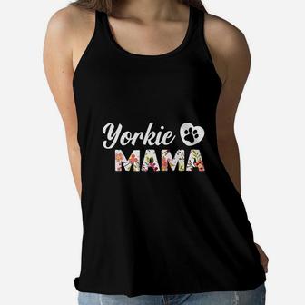 Yorkie Mama Dog Paw Love Puppy Funny Gift Idea Ladies Flowy Tank - Seseable