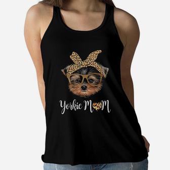 Yorkie Mom Leopard Print Dog Lovers Mother Day Gift Ladies Flowy Tank - Seseable
