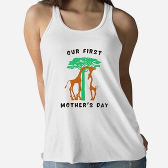 1st Mothers Day Tree Giraffe Animal Lover First Mothers Day Ladies Flowy Tank - Seseable
