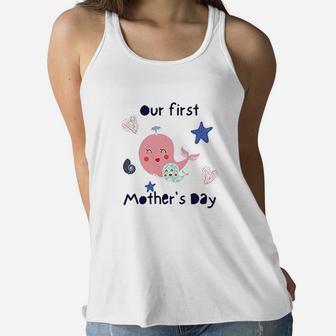 1st Mothers Day Whale Ocean Lover First Mothers Day Ladies Flowy Tank - Seseable