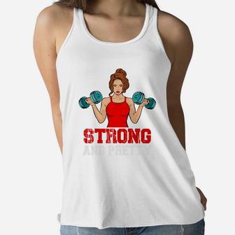 A Strong And Pretty Gymnastic Girl With Dumbbell Ladies Flowy Tank - Seseable