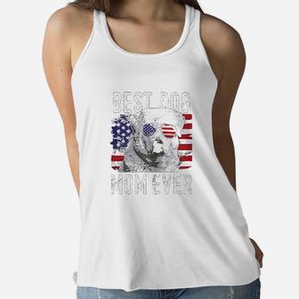 American Flag Best Dog Mom Ever Great Pyrenees Usa Ladies Flowy Tank - Seseable