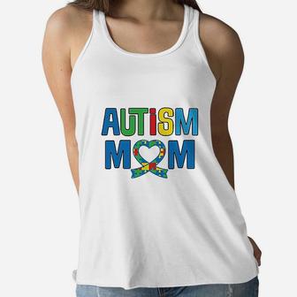 Awareness Mom Puzzle Ribbon Ladies Flowy Tank - Seseable