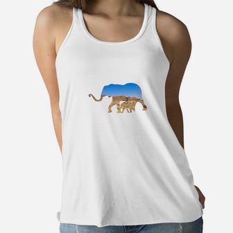 Baby Elephant And Mother Graphic Elephant And Calf Ladies Flowy Tank - Seseable