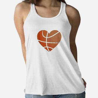 Basketball Ball Love Heart Mom Dad Sports Player Fun Gift Ladies Flowy Tank - Seseable