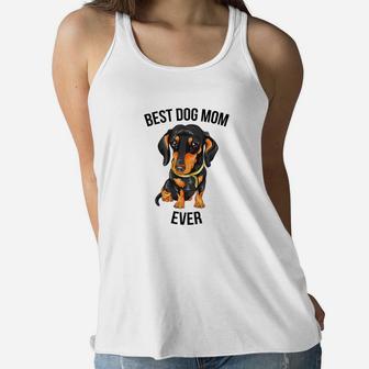 Best Dog Mom Ever Gift Dachshund Doxie Weiner Dog Ladies Flowy Tank - Seseable