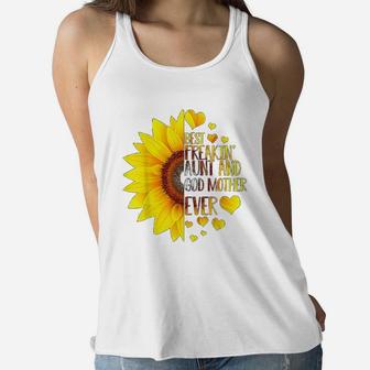 Best Freaking Aunt Godmother Ever Sunflower Ladies Flowy Tank - Seseable