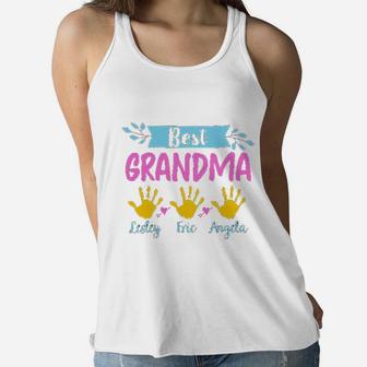 Best Grandma With Grandkids Names Mothers Day Cute Nana Gigi Ladies Flowy Tank - Seseable