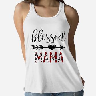 Blessed Mama Buffalo Plaid Mom Ladies Flowy Tank - Seseable