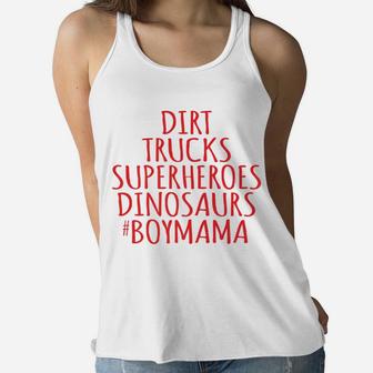 Boy Mama s Dirt Trucks Superheroes Dinosaurs Boy Ladies Flowy Tank - Seseable