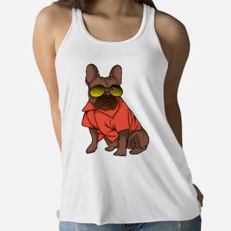 Brown Pug Dog Wearing Sunglasses Cute Pet And Pet Lovers Women Flowy Tank - Seseable