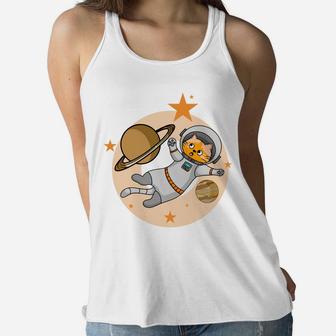 Cat Cartoon Astronaut Flying In Space Pet Gifts Women Flowy Tank - Seseable