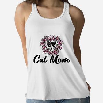 Cat Mom Cute Tuxedo Cat Artwork Cat Person Ladies Flowy Tank - Seseable