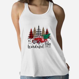 Christmas It Is The Most Wonderful Time Of The Year Colorful Christmas Trees Women Flowy Tank - Seseable