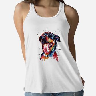 Colorful Rottweiler Dog Lover Dad Mom Ladies Flowy Tank - Seseable