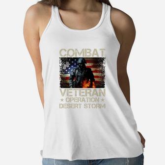 Combat Veteran Operation Desert Strom American Flag Women Flowy Tank - Seseable