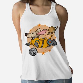 Corgi Flying In Space Cartoon Astronaut Gift Idea Women Flowy Tank - Seseable