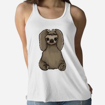 Cute Baby Sloth Holding Paws Cartoon Gift Women Flowy Tank - Seseable